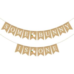 Jute Burlap Some Bunny Is One Banner Easter Spring Boy Girl 1st Birthday Party Decoration Supply