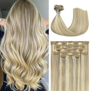 Honsoo Real Hair Extensions Mixed Bleach Blonde 20inch 70g 7pcs Clip In Human Hair Extensions No Shedding No Tangles