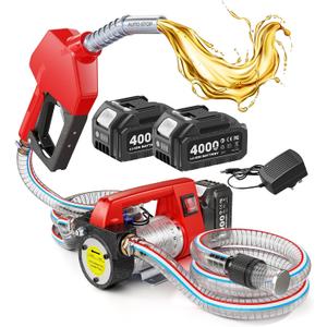 TaskStar Fuel Transfer Pump Battery Powered,12GPM Electric Pump Kit with 21V 2x4.0Ah Batteries & Charger, Portable Cordless Pump with Auto-off Nozzle & 2x 6.6FT Hoses for Diesel Kerosene Transfer