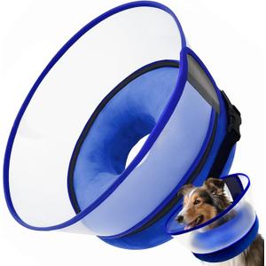 Furrtripsy Inflatable Dog Cone Collar with Detachable Sturdy Shield,Soft&Lightweight-Ideal for Post-Surgery Recovery and Daily Wear,Suitable for Small Medium Large Dog Breeds(Blue,L) (L(Neck:15-18"))