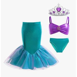 Girls 3pcs Mermaid Swimsuit Bathing Suit Princess with Skirt for Toddler Little Kids Beach Swimwear 2-10 Years, Size: 3-4T