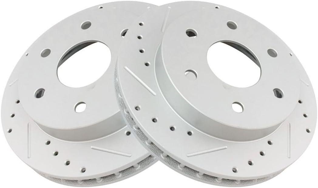 2pcs Disc Brake Rotor Set Assembly Front Left Driver and Right Passenger Side Cast Iron Drilled and Slotted G-Coated 6-Stud Hole Quantity PRT1453 BRA74701 BR5569