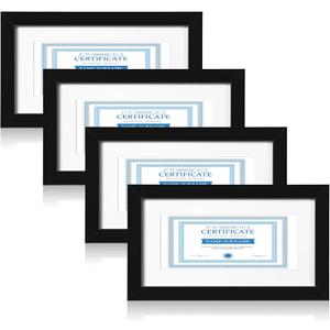 Namalu 5 x 10 Inch Black Business License Frame Bulk Set of 4 Includes 4 Certificate Document Frames and 4 Mats for Business License Document Display Attached for Wall Desktop Tabletop