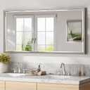48 x 24 Brushed Nickel Bathroom Mirror, Beveled Framed Rectangle, Shatterproof Anti-Rust Vertical/Horizontal Wall-Mounted