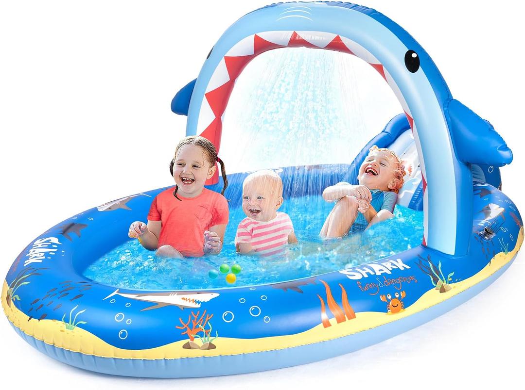SULIFEEL Dinosaurs Inflatable Play Center Kiddie Pool with Slide and Sprinkler for Children, 96''x59''x39'' Baby Pool for Backyard and Garden