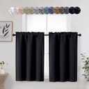 Cafe Curtains Tier 36 Inch Length 2 Panels, Short Thermal Insulated Room Darkening Small Kitchen Window Blackout Curtains Over Sink for Bathroom Basement, Black, Each 30" Wx36 L