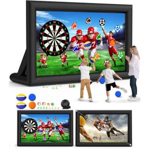 3-in-1 20FT Inflatable Projector Screen - Outdoor Movie Screen, Dart Board and Football Target with 250W Blower, Front/Rear Screen for Celebration & Outside Movie Night