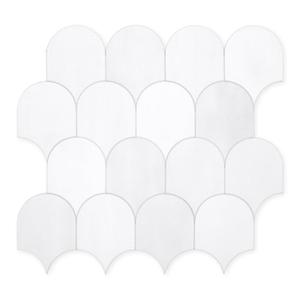SUNWINGS 10-Sheet Fish Scale Peel and Stick Backsplash Tile, 11.4'' x 10.9" Stone Composite Scallop Handmade Looks Self-Adhesive Wall Tiles for Kitchen Bathroom, White Mixed