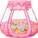 Baby Ball Pit for Toddler: with Star Lights - Pop Up Princess Play Tent for Kids - Indoor Outdoor Baby Girl Toys Birthday Gifts - NO Balls (Pink Tent)