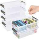 6 Pack Extra Large Pencil Box with Removable Divider, Thickened Pencil Case Bulk, Clear Crayon Marker Organizer Stackable Plastic Small Storage Containers for Pen Craft School Supplies (Grey)