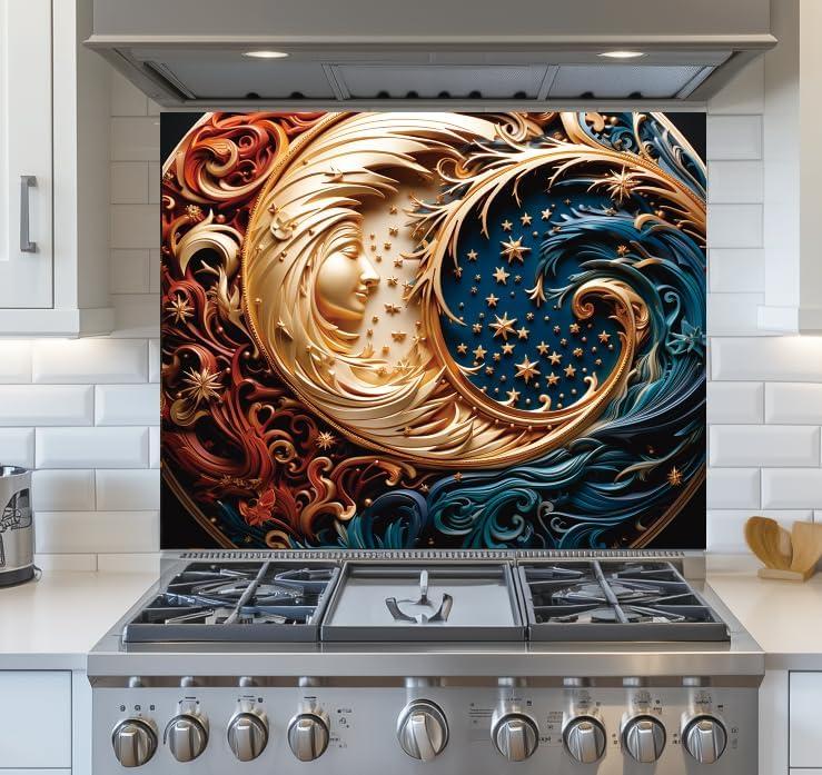 Tempered Glass Backsplash for Kitchen,Moon, Frameless, Stove Backsplash Protector for Wall,Easy to Clean, Home Decor (30"x30")