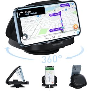 JOYEKY Cell Phone Holder for Car, Vertical Horizontal Car Phone Mount with 360 Rotate Dashboard Cradle Compatible iPhone Samsung Galaxy Android Smartphones, GPS Devices (Black)