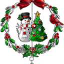 2025 Snowman Christmas Tree Ornament Metal Silver Hanging Rotatable Design Charm Holiday Decorative Pendant Gift Keepsake (Bow)