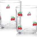 2 Pack Icon Juice Glass, Old Fashioned Transparent Cup Heat & Cold Resistant Coffee Cup with Heavy Base, Cute Cocktail Glass Drinking Mug 14 oz, Unique Design for Birthday Gift (Cherry)