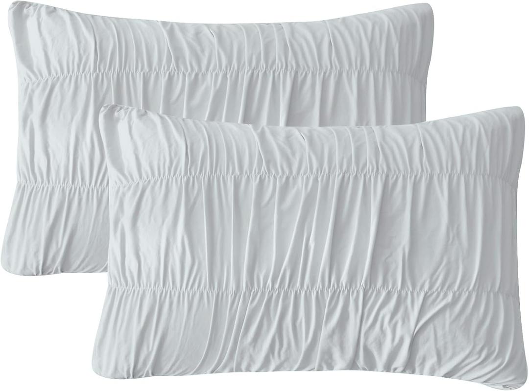 QSH Light Blue Ruched Pillow Shams Standard Size,2 Pack 20"x26" Pillowcases Shabby Boho Chic Decorative Pillow Sham Standard Ultra Soft and Luxury Microfiber Pillow Covers