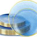 Lullaby 60Pcs Blue Gold Plastic Plates, Blue Disposable Plates With Gold Rim, Plastic Plates Include 30 Dessert Plate 10'', 30 Dinner Plate 7'' for Party, Birthdays and Wedding