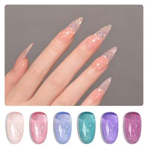 GAOY Glitter Jelly Gel Nail Polish Set of 6 Colors Including Pink Green Blue Purple Reflective Gel Polish Kit for Nail Art DIY Manicure and Pedicure at Home (Monet's Garden)