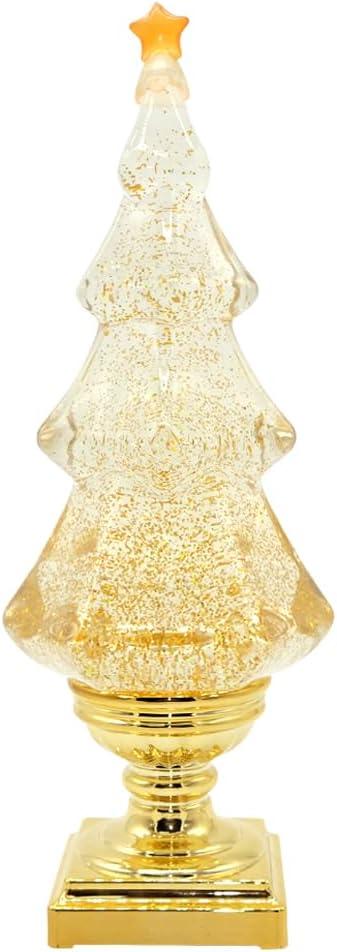 DRomance LED Light Up Musical Snow Globe Christmas Tree, 14 Inch Tall Singing Snow Globe Christmas Tree Shaped with Pedestal (Gold)