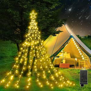 XURISEN Outdoor Christmas Decorations Star Light,11.8 ft 337 LED Waterfall Tree Lights with Topper Star String Lights Plug in, 8 Modes Christmas Lights for Party Home Holiday Decor(Warm White)