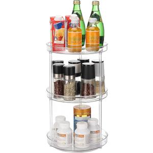 URALFA 3 Tier Bathroom Lazy Susan Organizer, 9 Inch Clear Rotating Makeup Organizer for Vanity, High-Capacity Acrylic Skincare Organizers 360 Rotating Tray for Countertop, Pantry, Kitchen, Cupboard