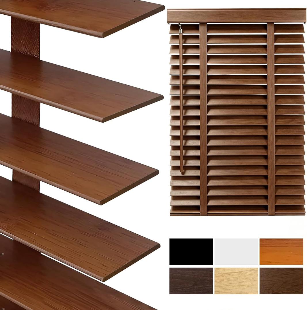 2" Slats Wood Blinds for Indoor Windows: Cordless Solid Wooden Blind&Shades, 31.5"W x 64"H