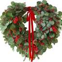 24 inch Christmas Wreath with Lights, Christmas Wreath for Front Door Christmas Door Wreaths with Red Berries Pine Cones Cedar Eucalyptus Leaves Aritificial Wreath for Christmas Indoor Outdoor Decor