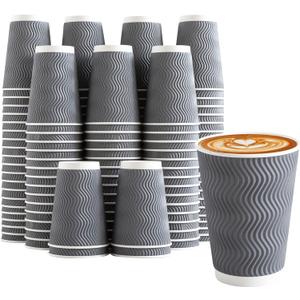 Coffee Cups 12 oz 120 Pack, Corrugated Insulated Ripple Wall Disposable Paper Coffee Cups 12oz, To Go for Hot Beverage or Cold Drinks Office/Home/Cafe/Party/Travel (Gray)