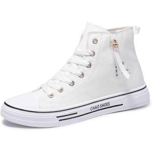 WILTENA Men's Fashion High Top Street Canvas Sneakers Boy's Casual Outdoor Youth Shoes (8, White)