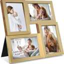 4x6 Picture Frames Collage 1 Pack, 4 Opening Multi Family Photo Collage Frames with Real Glass for Wall Hanging or Tabletop, Gold