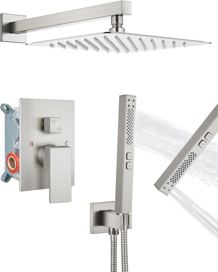 Shower Faucet Set 12-Inch Rain Shower System Brushed Nickel
