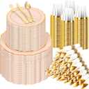 Sylans 700PCS Pink Plastic Plates Disposable Dinnerware Set for 100 Guests | Pink and Gold Plastic Plates, 200 Plates, 100 Rolled Napkins Silverware, 100 Cups for Party, Wedding, Birthday & Baby Shower