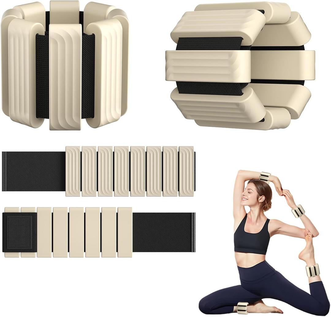 Pilates Wrist and Ankle Weights for Women - Adjustable Weighted Bangles for Men, 2 lbs Weighted Arm Bands Foot Leg Weights for Walking, Yoga, Training, Exercise, Running, Set of 2 (1LB Each) (Beige)