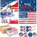 Seajan 200 Sets Patriotic Greeting Cards with Envelopes Stickers 4 x 6 Inch American Flag Blank Cards USA Thank You Note Postcards Bulk for Veteran's Day 4th of July Memorial Day