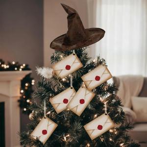 Soulchen 12 Pcs Magical Wizard Party Decor Witch Letter Acceptance Envelope Hanging Ornament Gifts Vintage Wood Hanging Sign for Room Office Home Birthday Party Supplies