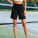 Women's Lounge Athletic Shorts with Pockets, 6.1" Sweat Shorts Women, Summer Casual Elastic Walking Running Shorts (Medium, Black)