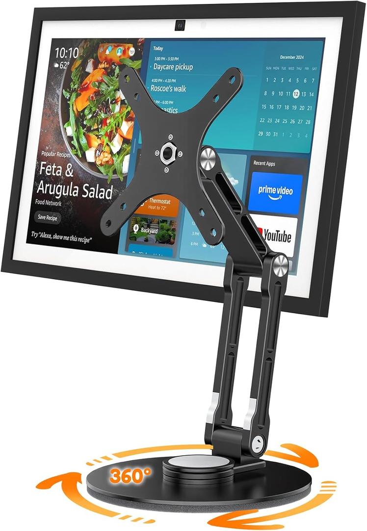 Swivel and Tilt Stand for Echo Show 15 (Gen 1, Gen 2), Portable Monitor Stand, Adjustable Angle and Height with 360 Rotation Bases, Switching Between Landscape and Portrait Screens (Black)