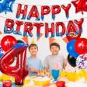 Cartoon Hero 40 Inch Red and Blue Spider Theme Number Foil Birthday Decoration Balloon, Spider Theme Happy Birthday Banner Party Decoration Balloon, Letter Logo Superhero Party Supplies (4)
