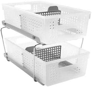 madesmart 2-Tier Organizer, Multi-Purpose Slide-Out Storage Baskets with Handles and Dividers, Frost