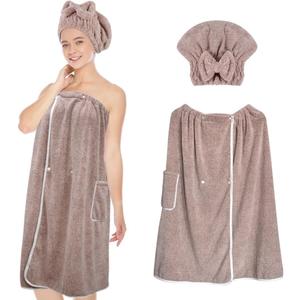 SUNLAND Microfiber Women Bath Towel Wrap and Hair Drying Towel Set,Adjustable Soft Body Wraps Dress with Hair Towels, Super Absorbent to Quick Drying 32 Inch x 60 Inch