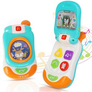 Baby Phone Toys with musicial and Light, Flip Phone Educational Toddler Toys (Blue)