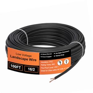 16/2 Low Voltage Landscape Wire 100Feet, 16 Gauge Wire 2 Conductor, for Low Voltage, Outdoor Direct Burial Electrical Wire, Copper Wire (100FT, Black)