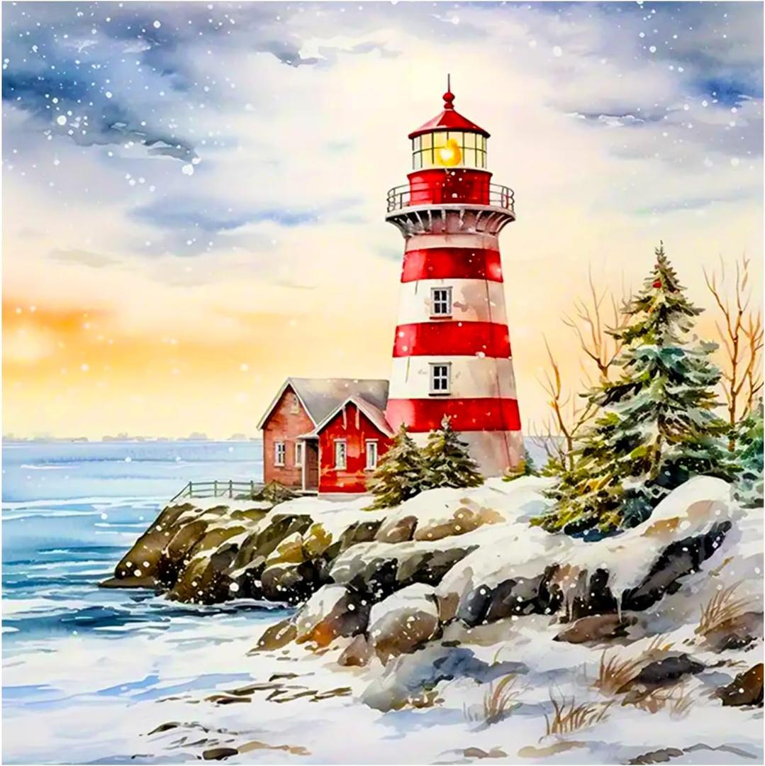 AMORARS Lighthouse Diamond Painting Kit for Adults - Diamond Art Beginners - DIY Full Diamond Dot Rond Gem Art Paintings, Suitable Gifts, and Home Decoration Crafts, 12x12Inch