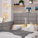 Duzzy 6Pcs Upholstered Wall Paddings, 3D Peel and Stick Headboard Panels for Wall, Anti-Collision Wall Paddding Panels for Kids Room, Bedroom Decoration (Gray)