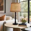 Oneach 19.5" Small Table Lamp for Bedroom - Bedside Lamps for Nightstand, Black Table Lamp for Living Room with Fabric Shade, Desk Reading Lamp for Kids Room Living Room Office Dorm