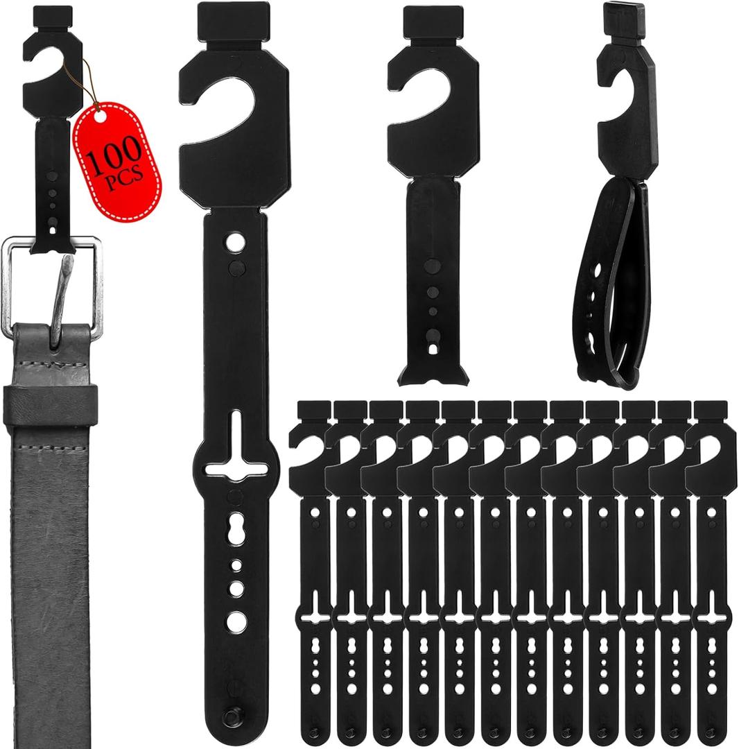 Geelin 100 Pack Belt Hanger Black Plastic Belt Hangers, Tie Hangers Bulk for Men, Closet Organizers, Storage, Retail