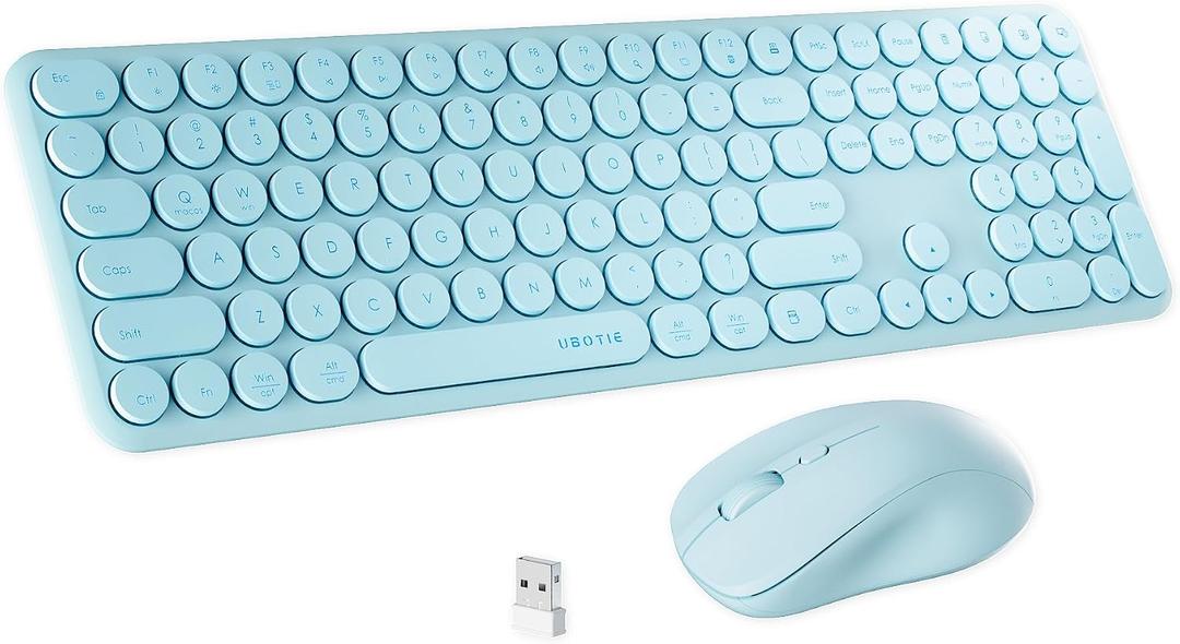 UBOTIE Wireless Keyboard and Mouse Combo with 110 Round Keycaps, Power Switch, and Scissor-Switch Typing Feel Ideal for Office Use(Blue)