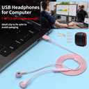 USB Earbuds for PC,Headphones with Microphone for Computer,Wired USB Headset with Mic Audio Control Noise Isolating Stereo Laptop Earphones for Dell for HP Asus for Surface Office Zoom Working Pink