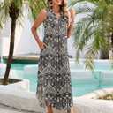 WNEEDU Summer Dresses for Women 2026 Casual V-Neck Sleeveless Long Dress Split Maxi Beach Sundresses Travel Vacation Outfits,Paisley Floral Black S