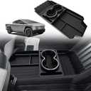 BestEvMod Front Lower Center Console Organizer Tray Compatible with Tesla Cybertruck 2025 2024 Fit 32oz Bottle Interior Accessories ABS Material with PVC Trim Floor Console Storage (Floor Organizer)