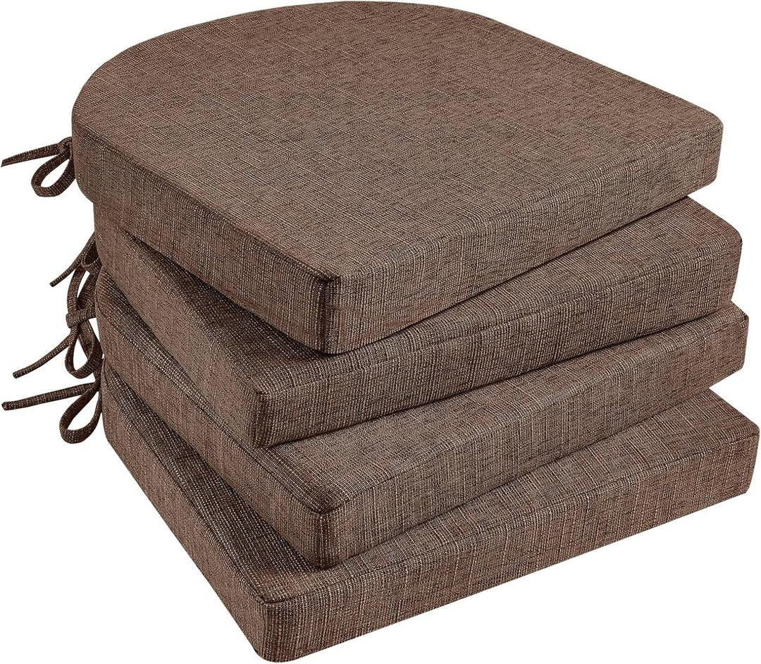 Basic Beyond Chair Cushions for Dining Chairs 4 Pack, Memory Foam Chair Cushion with Ties and Non Slip Backing, 16 x 16 inches Chair Pads for Dining Chairs(Brown)